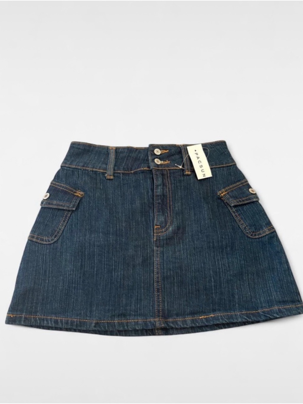 PacSun Dark Indigo Denim Mini Skirt with Flap Pockets